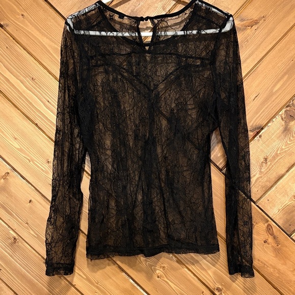 VENUS Sheer Black Lace Blouse Medium - Picture 4 of 5